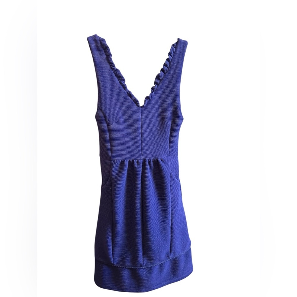 Maeve Women's‎ Sleeveless Sheath Dress Blue Ruffled Knee Length Party S